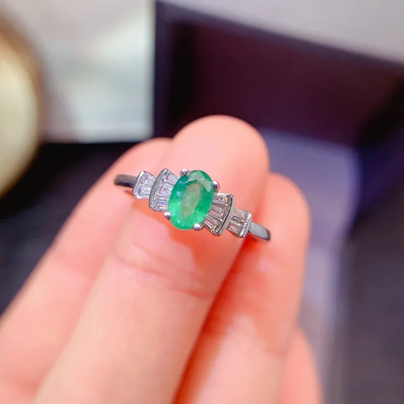 Natural Emerald 925 Sterling Silver New Adjustable Gemstone 4x6mm Ring Support Test Luxury Beauty for Summer Wear