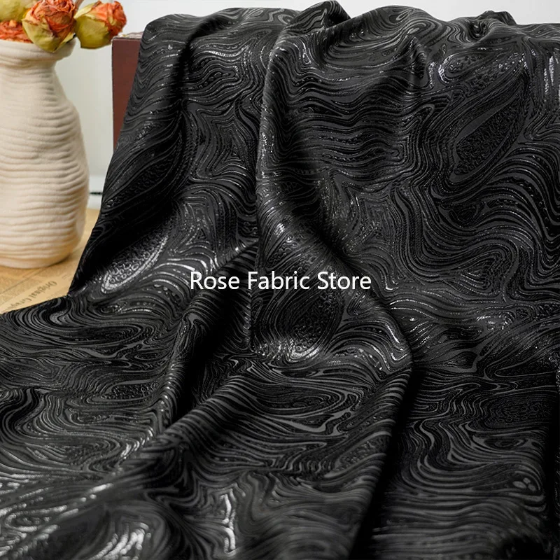 

1 Meter Black Shiny Silk Stripes Jacquard Fabric Fashion Dress Luggage Bag Suit Decorative Sewing Fabric