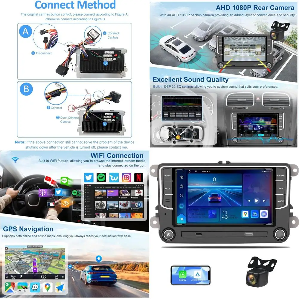 

4 + 64G Автомобильная стереосистема для Volkswagen Jetta Passat Beetle Tiguan Polo Golf CC Skoda, 7-дюймовый автомобильный радиоприемник с сенсорным экраном и Carplay Android