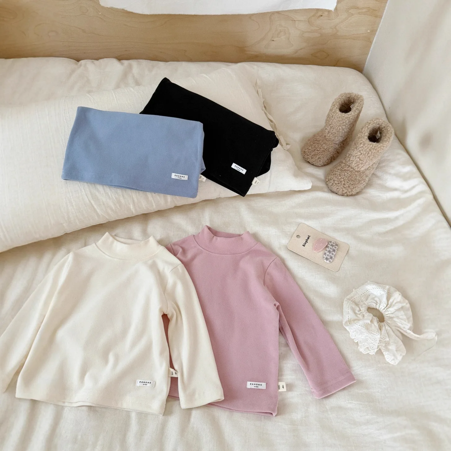 

2025 Fall Winter Kids Mock Neck Thermal Top Korean Style Unisex Boys Girls Soft Cotton Baby Clothes