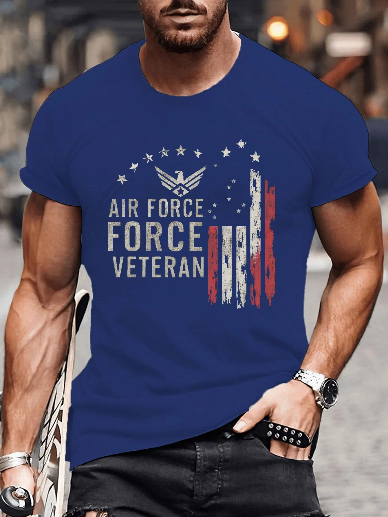 Eagle AIR FORCE VETERAN Vintage Illustration T-Shirt 100% Cotton O-Neck Short Sleeve Summer Casual Mens T-shirt Streetwear