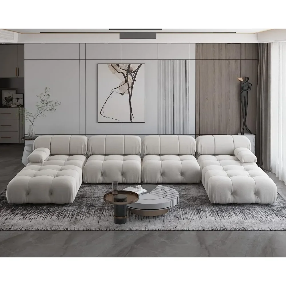 

Modular Sectional Couch,U-Shaped Minimalist Velvet Sofas,Convertible Deep 6-Seat Sofas Furniture for Living Room,Apartment Beige