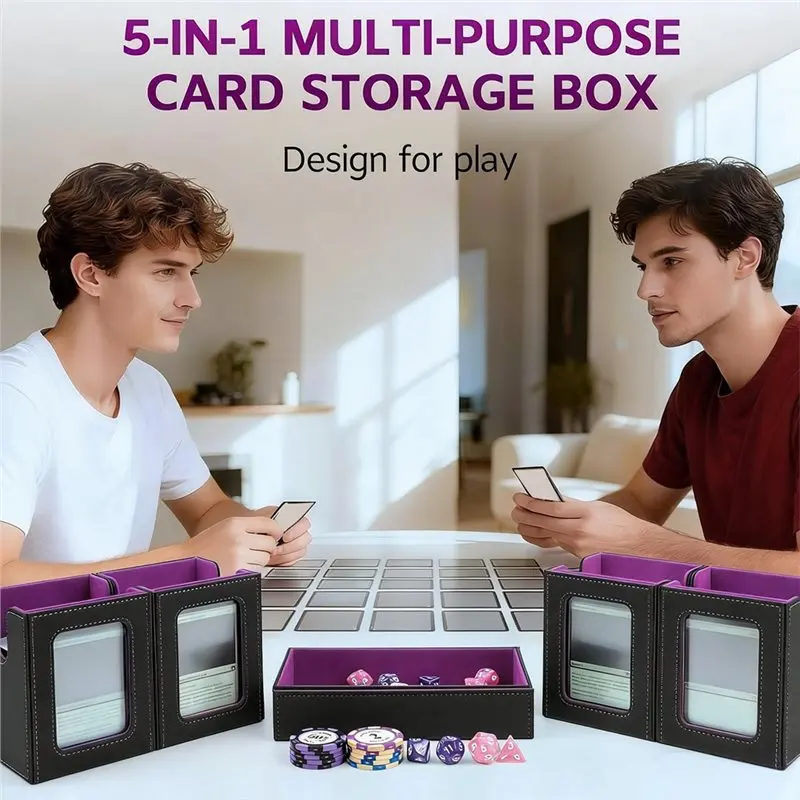 AS96-Multi-Purpose For Game Sports Card Trading Card Deck Box, Removable Deck Case, Storage Box Purple+Black