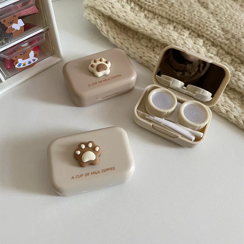 Ins Milk Tea Color Cute Cat Paw Kontaktlinsenbox für Mädchen Kompakter und tragbarer Kontaktlinsenbehälter Reise-Kontaktlinsenbehälter – Detail 10