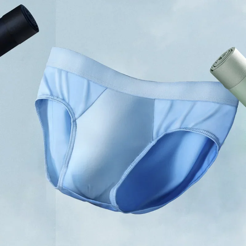 2pcs Ice silk underwear, men's triangular underpants with U-shaped slits, large space, antibacterial inner crotch, summer large-