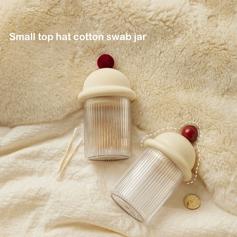 Scatola portaoggetti per tampone di cotone a forma di cappello a cilindro piccolo supporto per tampone di cotone cosmetici gioielli bagno contenitore per trucco scatola Organizer per rossetto