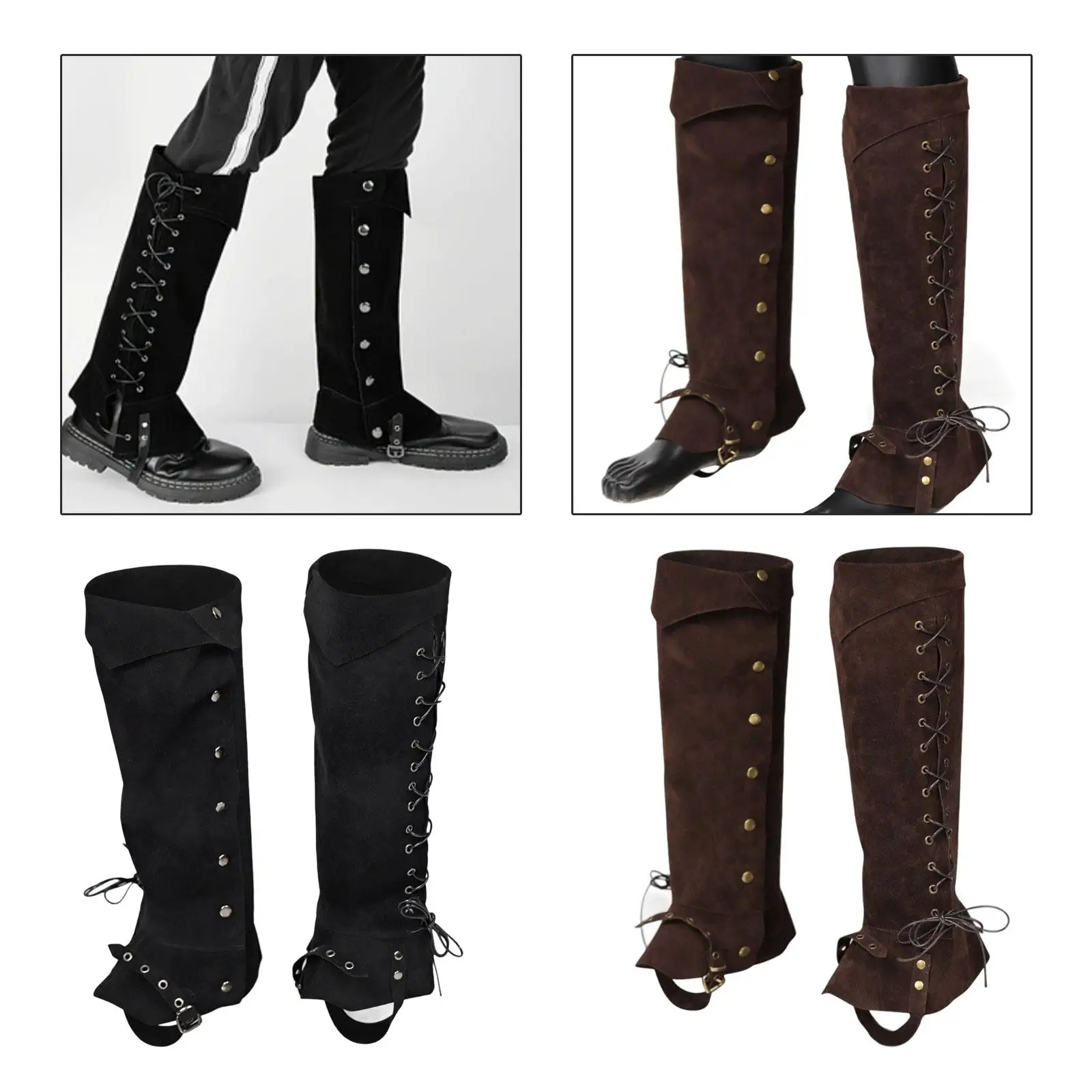 Fundas para botas de pirata medievales, cubiertas para piernas Steampunk de cuero PU para montar a caballo, puesta en escena, fiesta temática de senderismo en el bosque