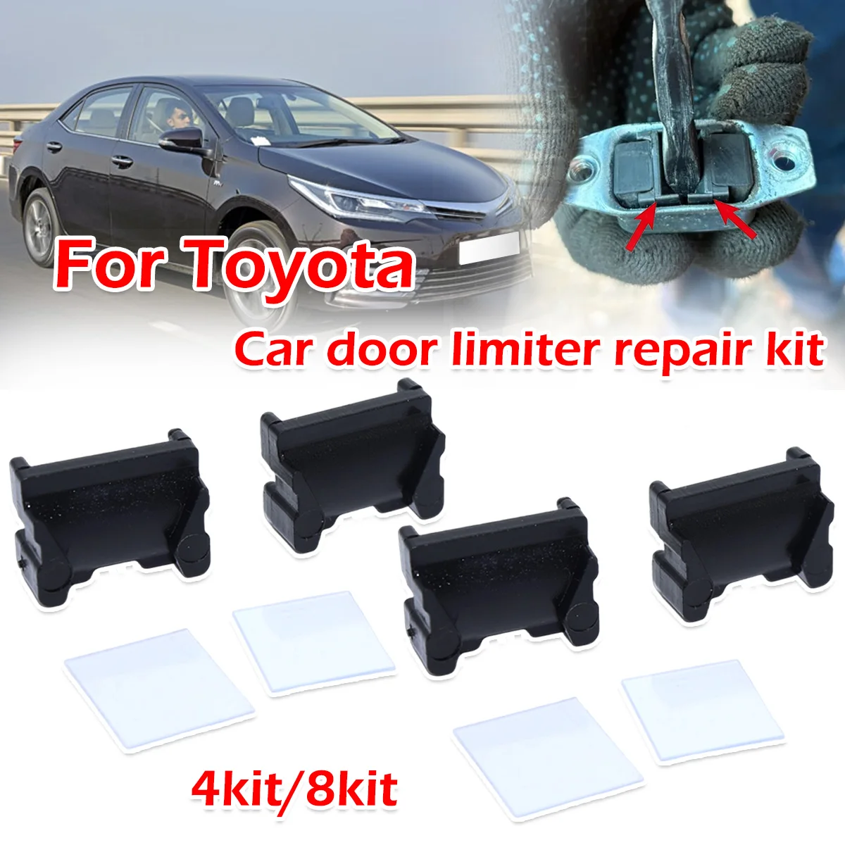 

4kit For Toyota ALLEX CAMRY COROLLA CORSA ETIOS MARK New Door Check Strap Limiter Repair Kit Stopper Damping Spring Clips Black