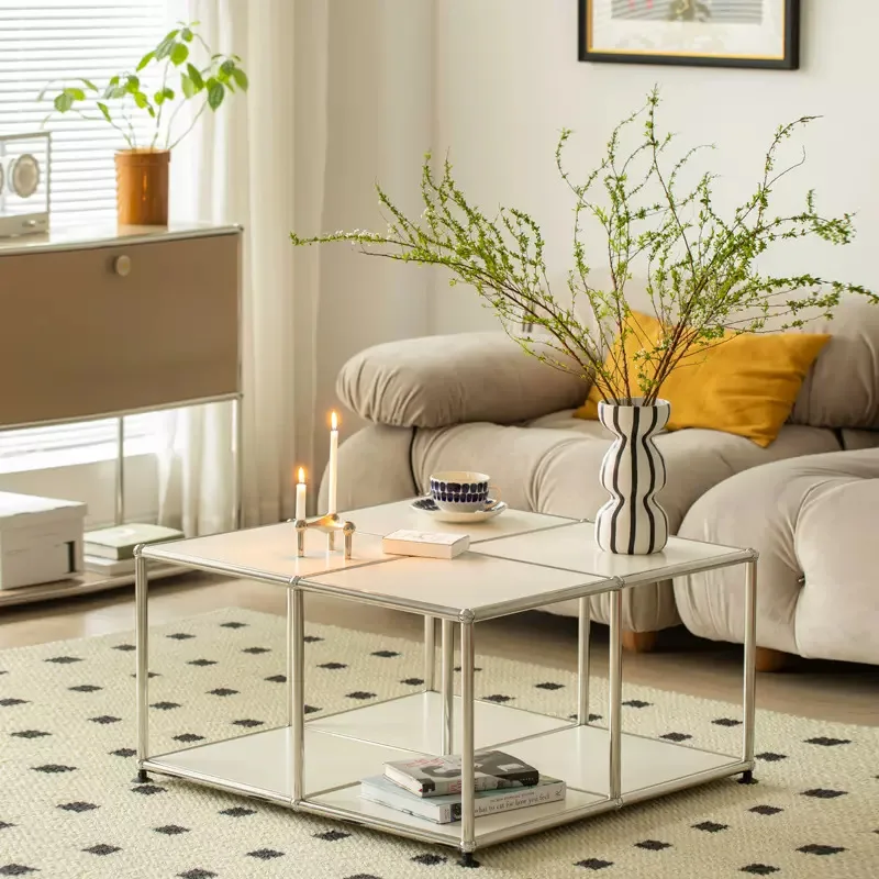 

module square coffee table, stainless steel ins small apartment, living room tea table, modern simple side table