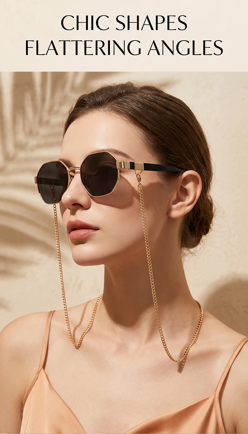 Achteck Vintage Sonnenbrille Frauen mit Kette Luxusmarke sexy quadratische Sonnenbrille für Damen Punk Brillen Sonnenbrillen uv400 – Detail 3
