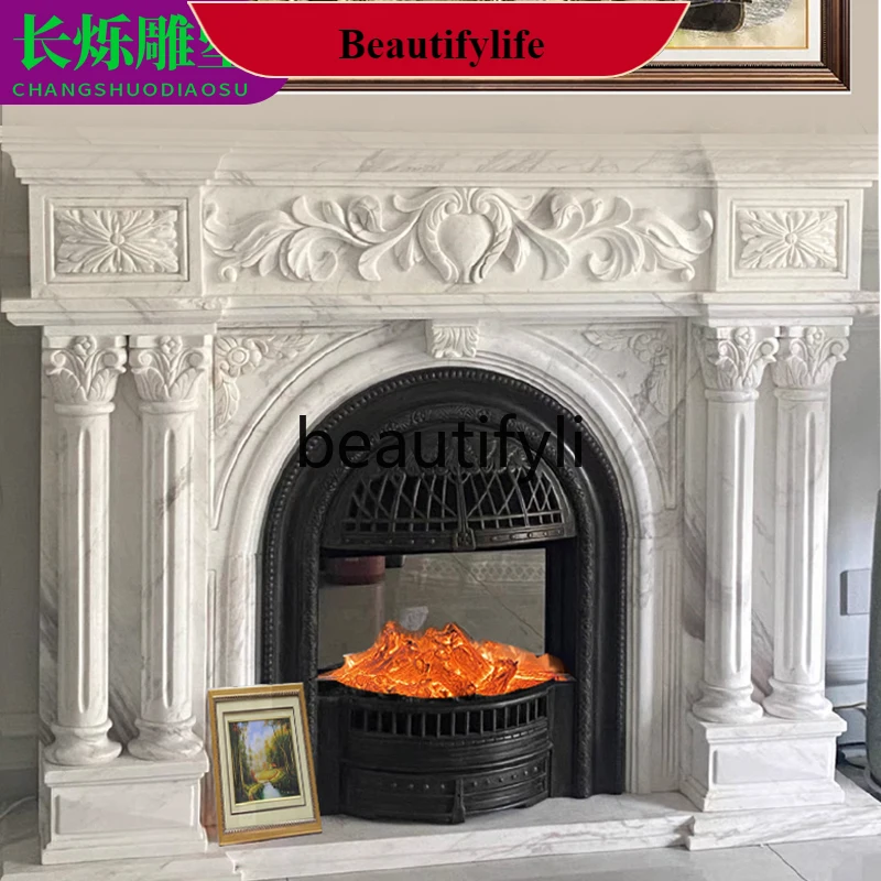 

J132 Marble Fireplace French Natural Stone Living Room Jazz White Roman Column Fireplace Background