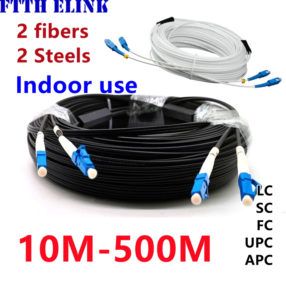 SC drop patchcord 10M-500M indoor 2 fiber FC SC LC APC 2 steel 100m200m50m60m SM singlemode ftth jumper fiber optic patch cable