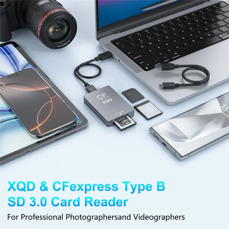 AED6-3 In 1 Cfexpress Type B/XQD/SD Card Reader, Dual-Slot USB 3.2(10Gbps) Card Memory Reader For Sony G/M Series,Lexar