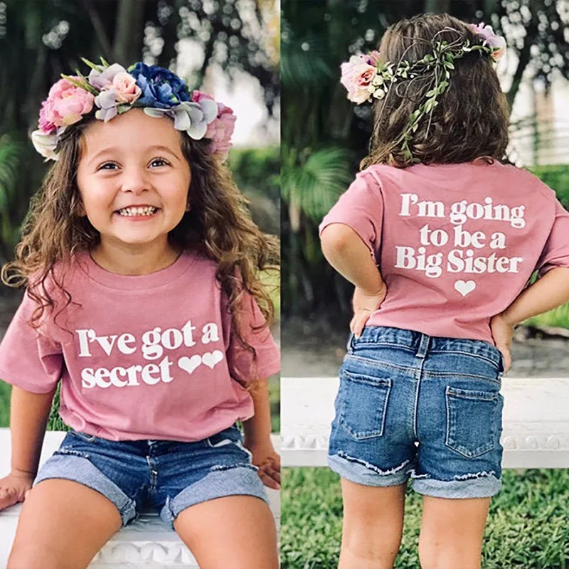 I\'m going to be a big sister brother Print Kids Tshirt Funny Short Sleeve Baby Boys Girls Cotton Letters Tops Toddler Summer Tee