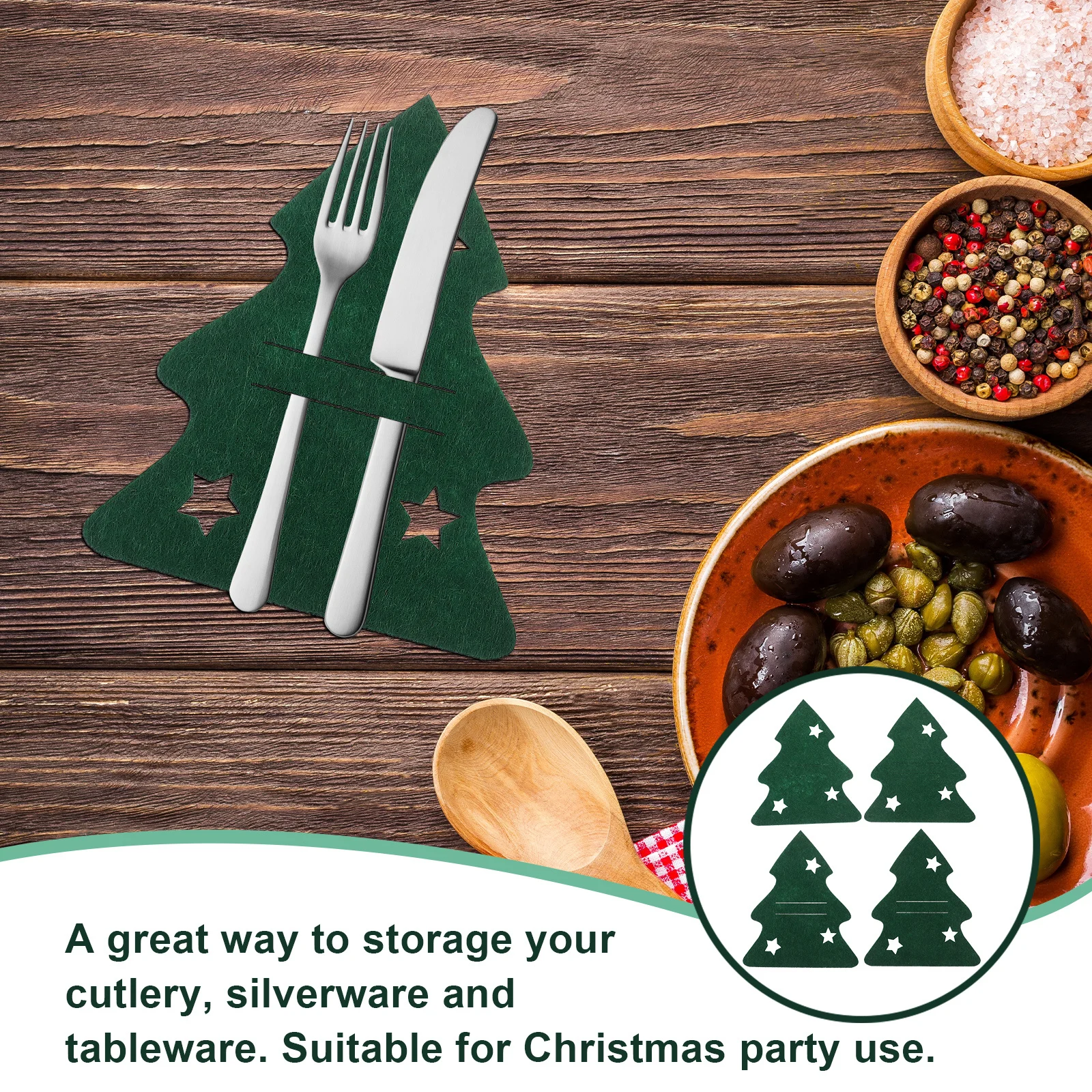 

8Pcs Christmas Tree Cutlery Bags Felt Tableware Holders Xmas Party Utensil Pouches Festive Christmas Decorations