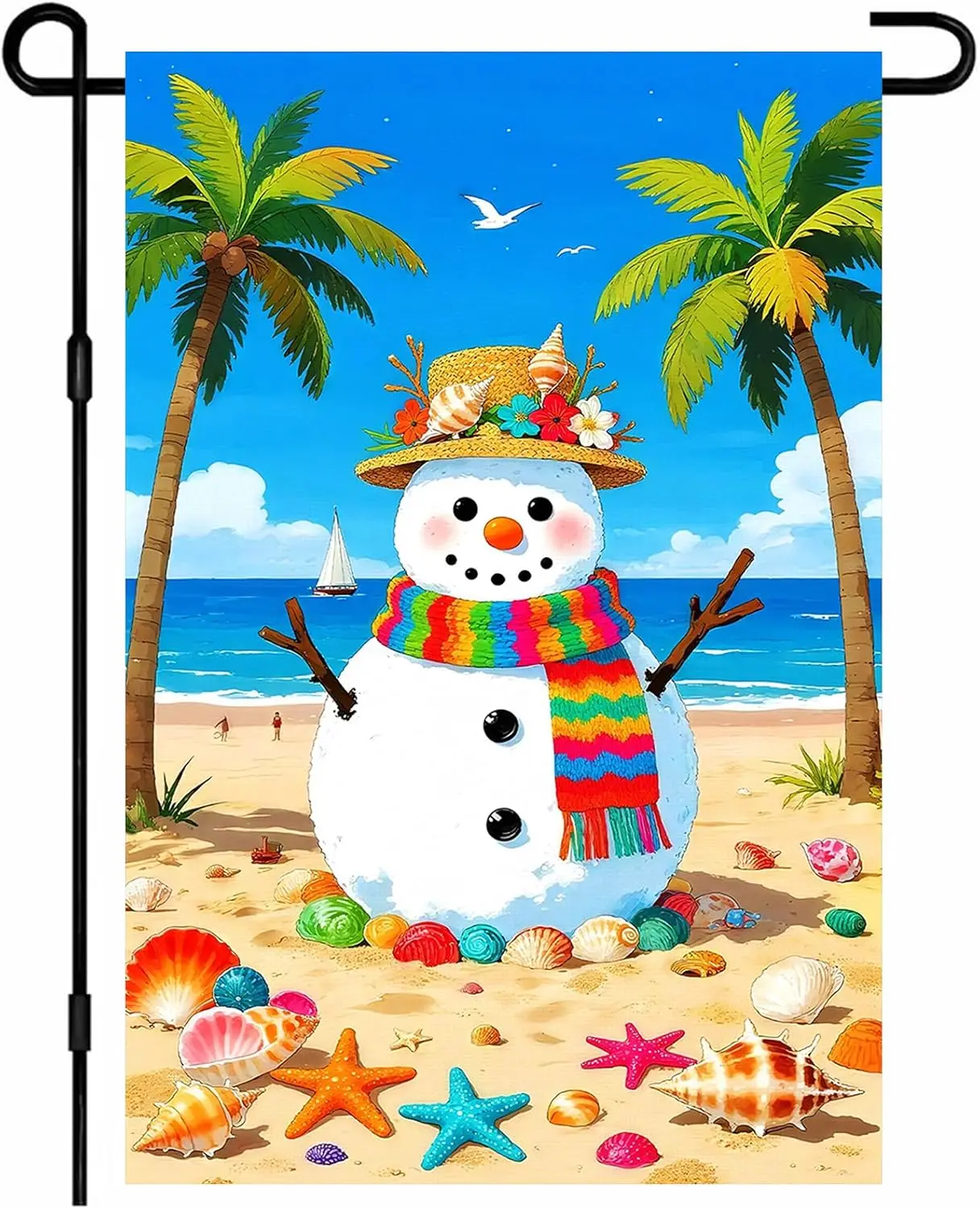 Welcome Summer Snowman Garden Flag 12x18 Inch Double Sided | Snowman on Beach Hawaii Seaside Sunshine for front door lawn po uui