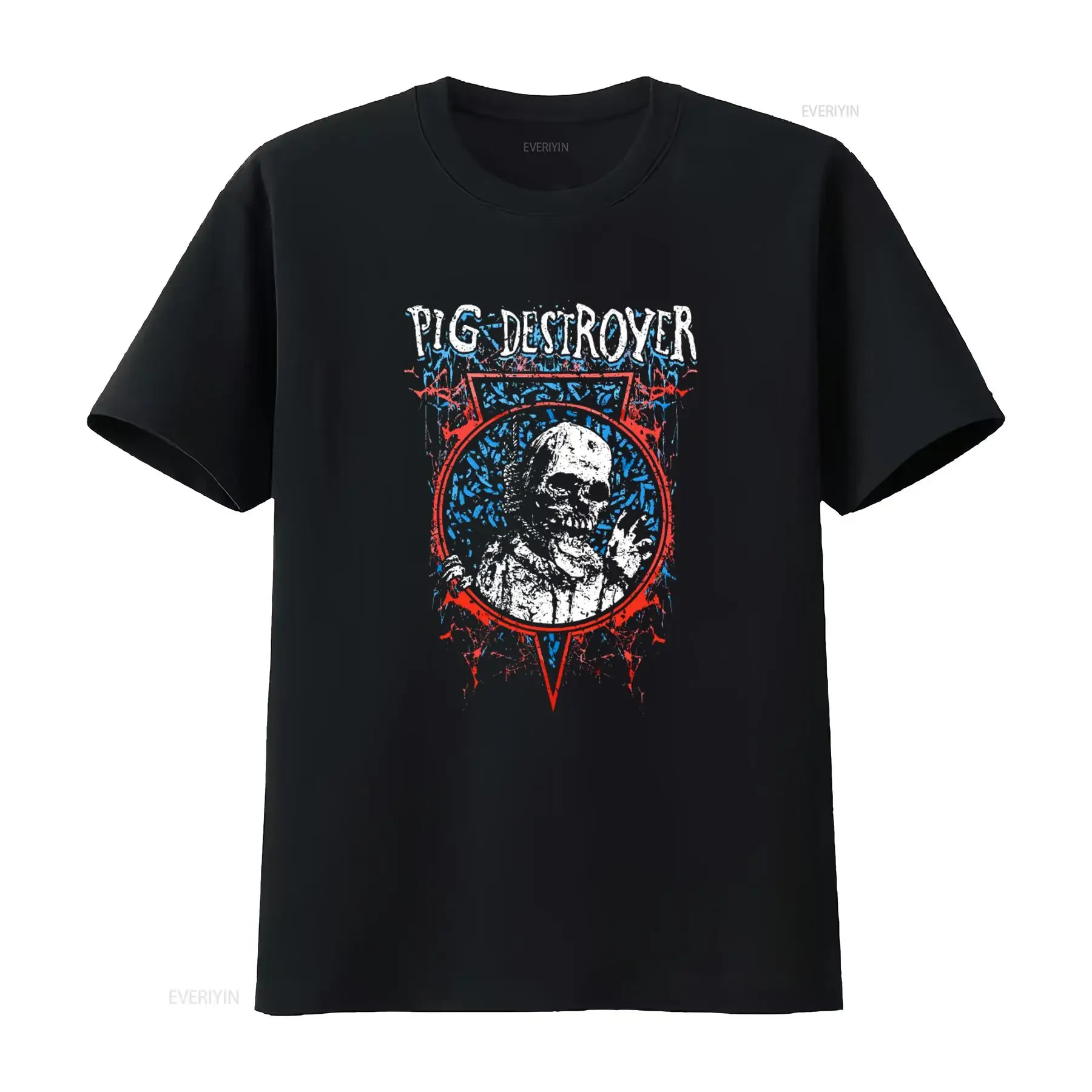 Herren-T-Shirt „Pig Destroyer Myiasis“ in Xxx Large, schwarzes Totenkopf-Design mit kräftigen Farben, Vintage-Washed-Streetwear