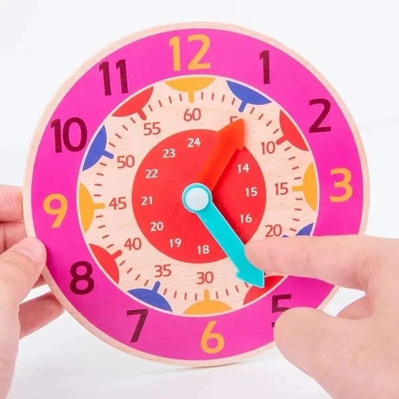 Kids Wooden Clock Puzzle Toy Educational Learning Aid Preschool Montessori Teaching Clock Cognitive Development Toy