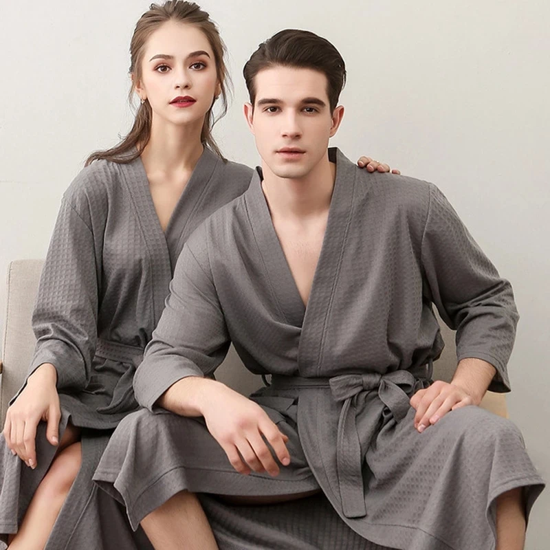 Lovers Summer Cotton Waffle Robes Women / Men Plus Large Size Absorbent Quick-dry Bathrobe Male /Female Peignoir Dressing Gown