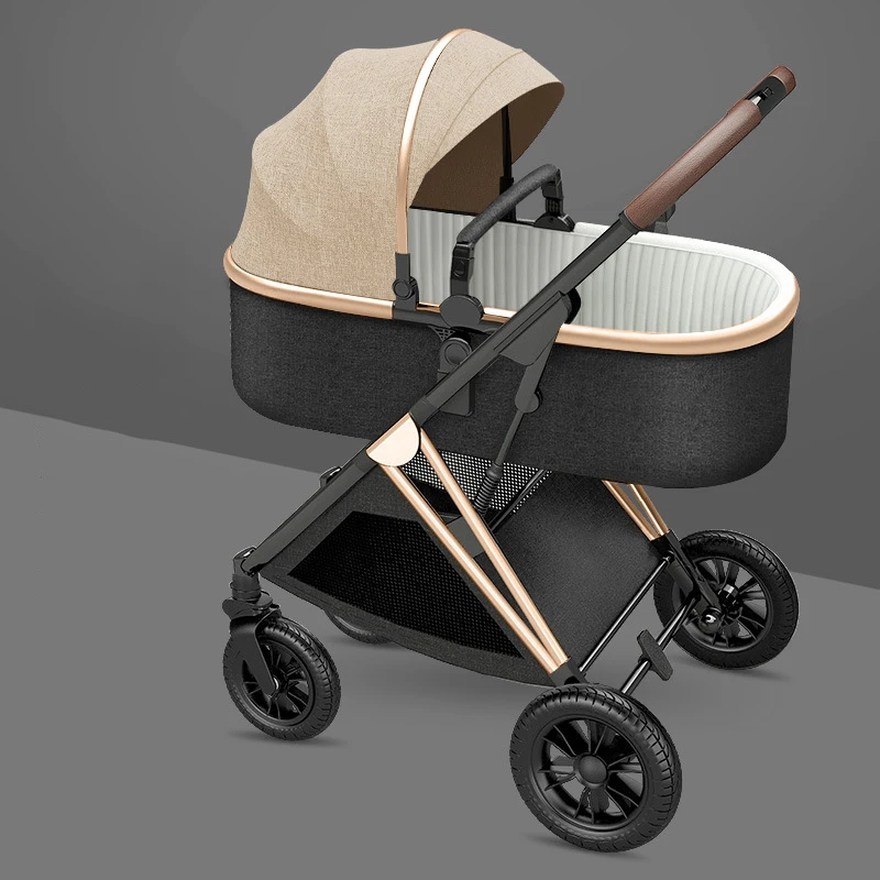 Baby Stroller Can Sit and Lie Down, Light Folding Two-way High Landscape Newborn Baby Stroller, Four-wheel Travel Baby Carriage