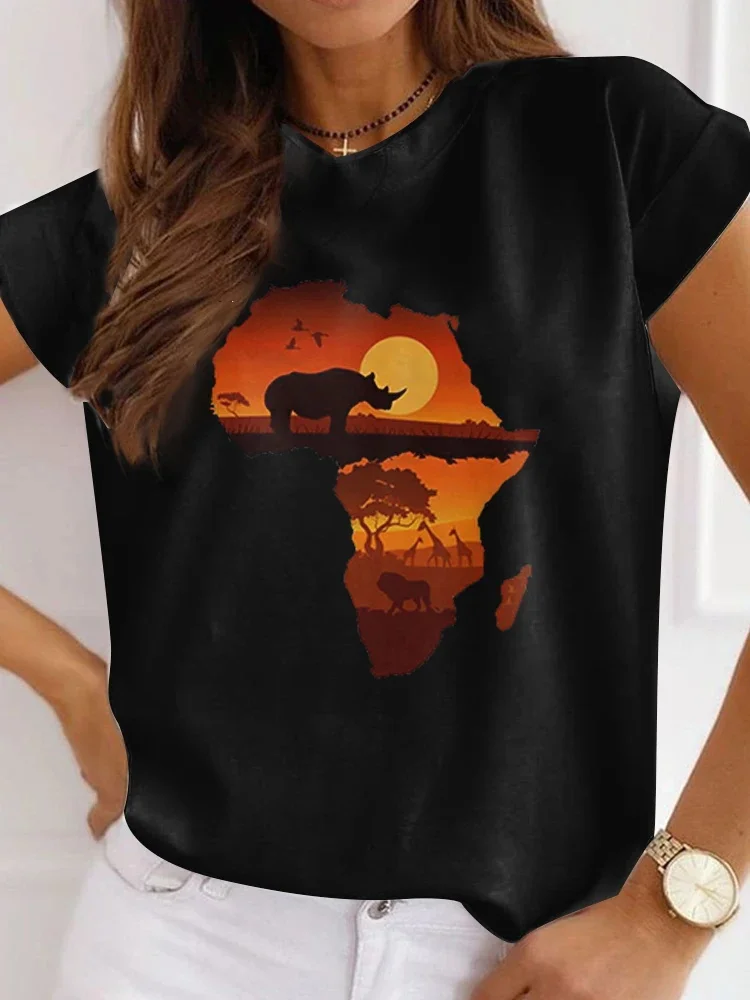 تيشيرت نسائي بأكمام قصيرة برقبة دائرية ، تيشيرت فضفاض ، مطبوع ، كاجوال ، ملابس نسائية أفارقة ، مقاس كبير ، مضحك ، جديد #6