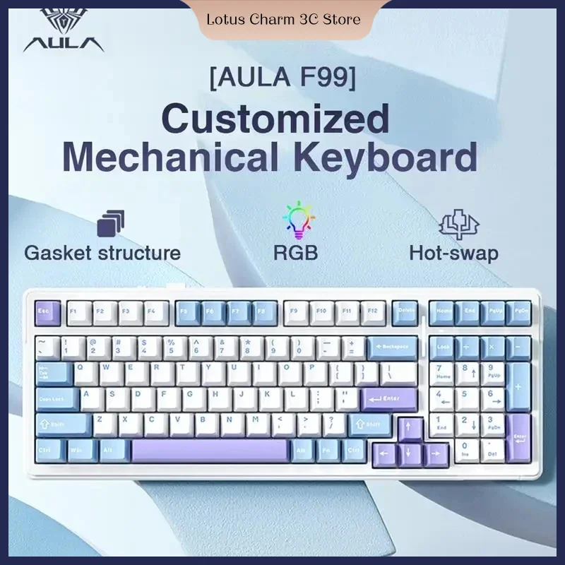 AULA F99 Pro Mechanical Keyboard 99 Keys Customized Hot Swap Wireless Three Mode Bluetooth Gaming Keyboard For PC Laptop  Office