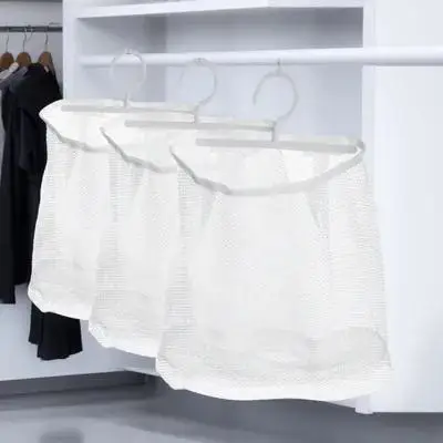 

3pcs Hanging Mesh Storage Bags Multi-Functional Kitchen Bathroom Organizer Laundry Holder Hooks Included Space Saving