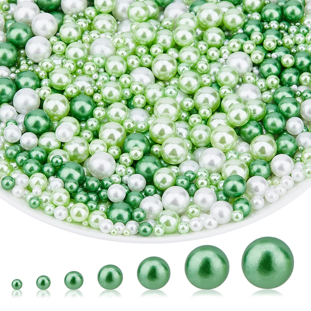 1710Pcs No Hole Pearls 7 Sizes 3-12mm White Green Bulk Pearls Pearl Beads Imitation Assorted Faux Undrilled Pearl