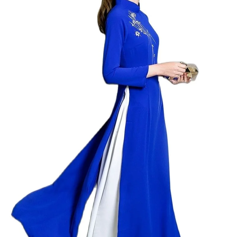 Tradycyjna wietnamska kobieta Retro Ao Dai elegancki chiński styl Cheongsam Vintage kwiatowy festiwal wieczór weselny sukienka Qipao