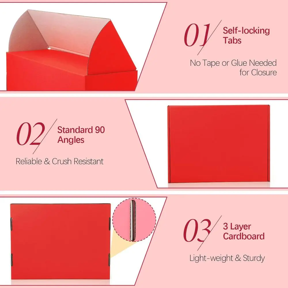 Pacote com 40 Caixas de Papelão Corrugado 12x9x4 Polegadas para Envio, Documentos e Embalagens de Pequenos Negócios (Vermelho)