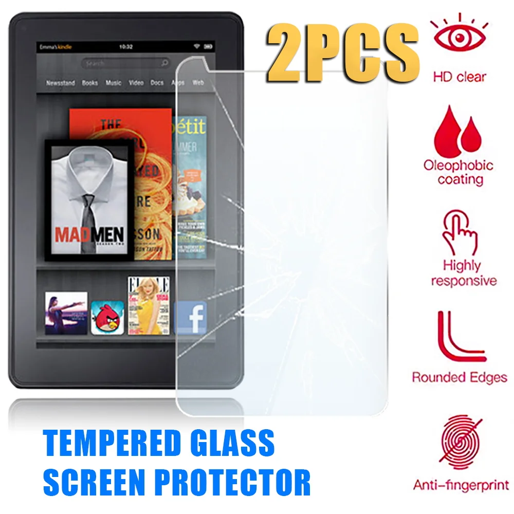 2PCS 9H HD Tempered Glass Screen Protector for Amazon Fire 7 7th Gen 2017 Protective Film Anti-Scratch Film