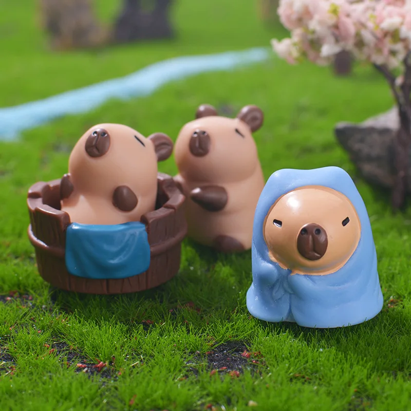 Figurines Capybara pour enfants, mini figurines, simulation d'animaux, beurre, cadeau d'anniversaire et de Noël, 7 pièces par ensemble