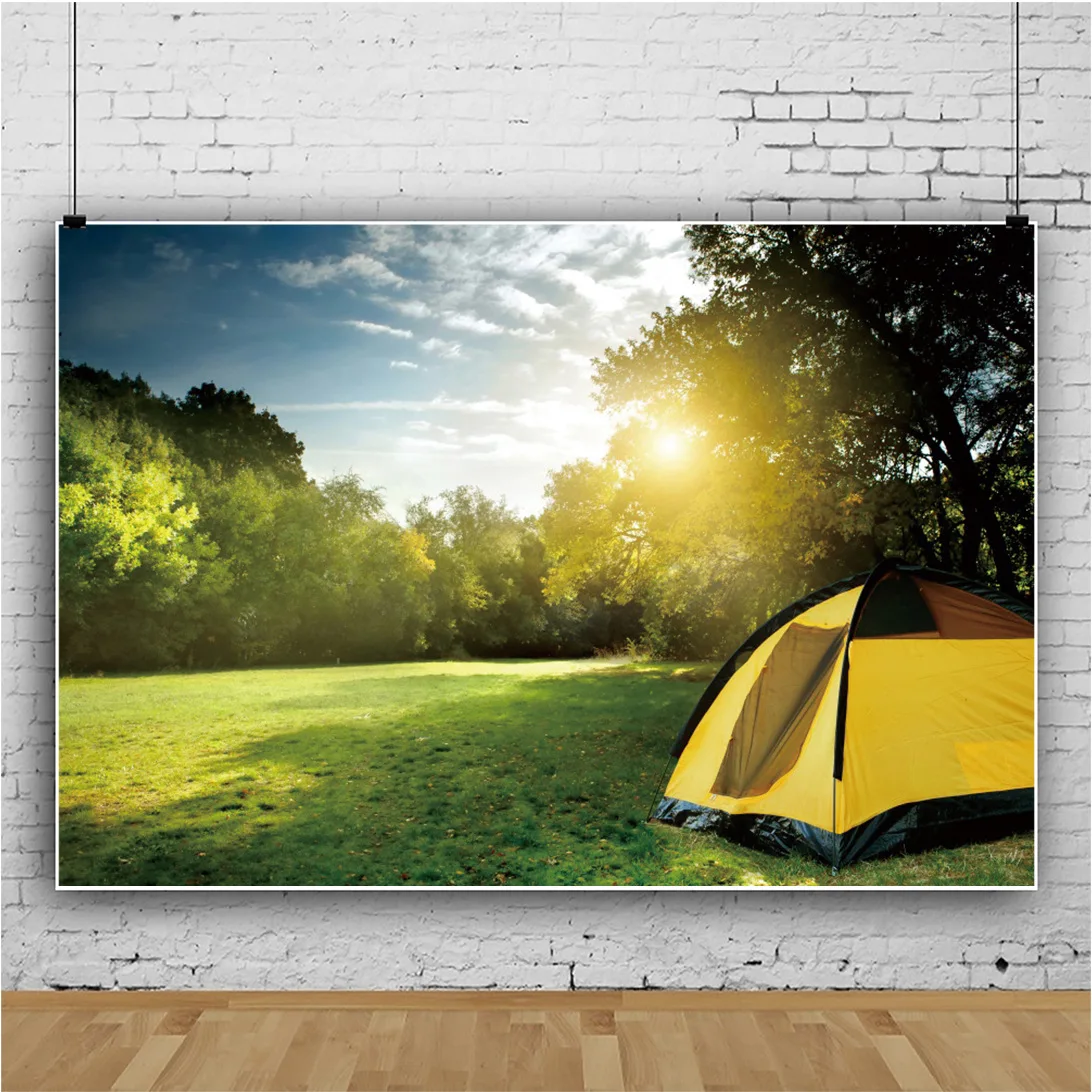 Park Grass Camping Tent Morning Portrait Photography Backdrop Decor For Photo Background Studio Photocall Props