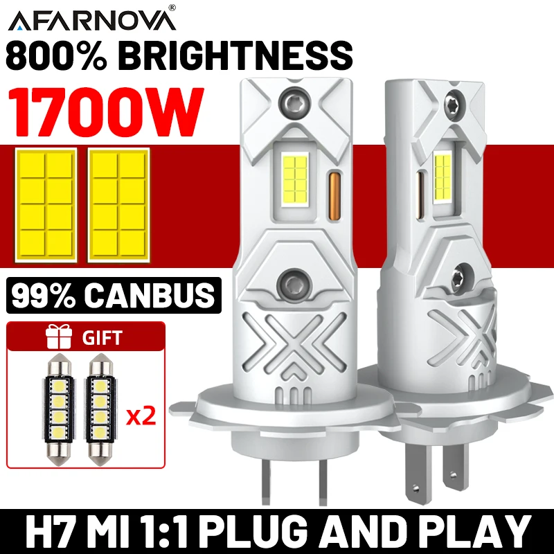 

2PC 1700W H7 LED Headlight Bulb High Power Turbo 6000K 1500000LM 12V 24V 9080 CSP Powerful Best LED Diode approved H7 Mini Lamp