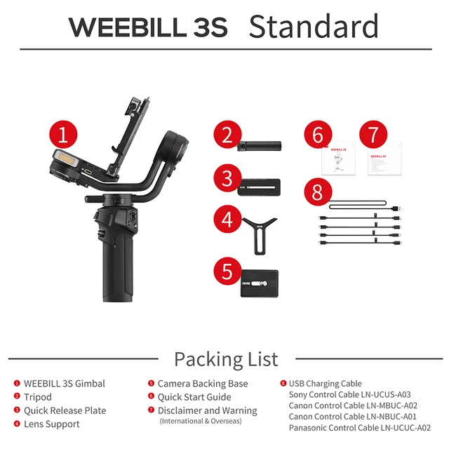 ZHIYUN WEEBILL 3S Combo 3-Axis Handheld Gimbal Stabilizer for Canon Nikon  DSLR Camera