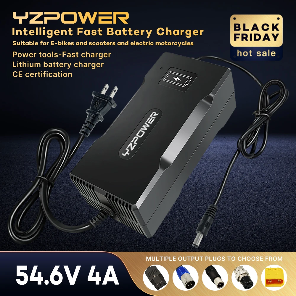 YZPOWER 54.6V 4A lithium battery fast charger 13S 48V smart DC charger power tool lithium battery pack universal fast charging