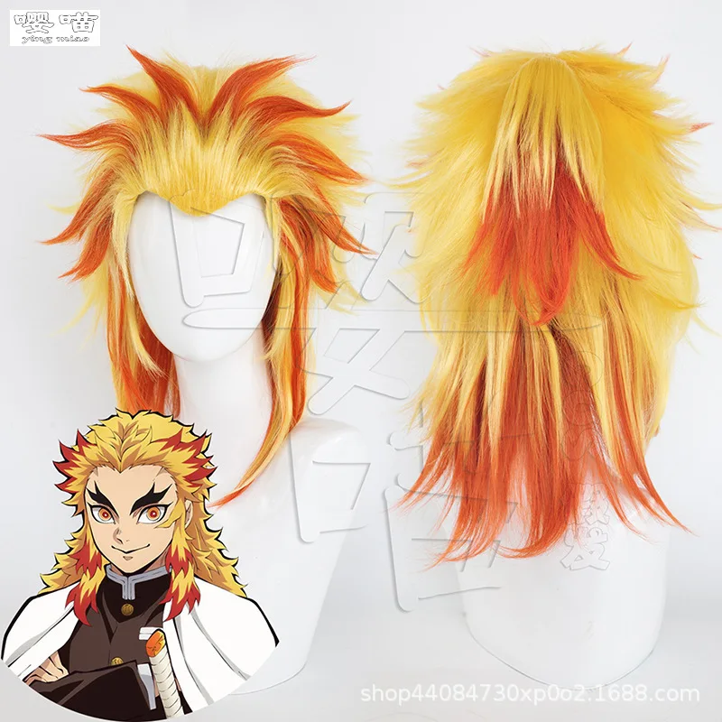 

Rengoku Kyoujurou Cosplay Wig Anime Demon Slayer Kimetsu No Yaiba Wigs 60CM Gold Gradient Heat Resistant Synthetic Wig Halloween