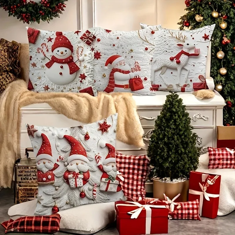 Vintage Style Christmas Throw Pillow Cover Cushion Cover Snowman Christmas Tree Holiday Zipper Polyester Home Decor Pillow Cover