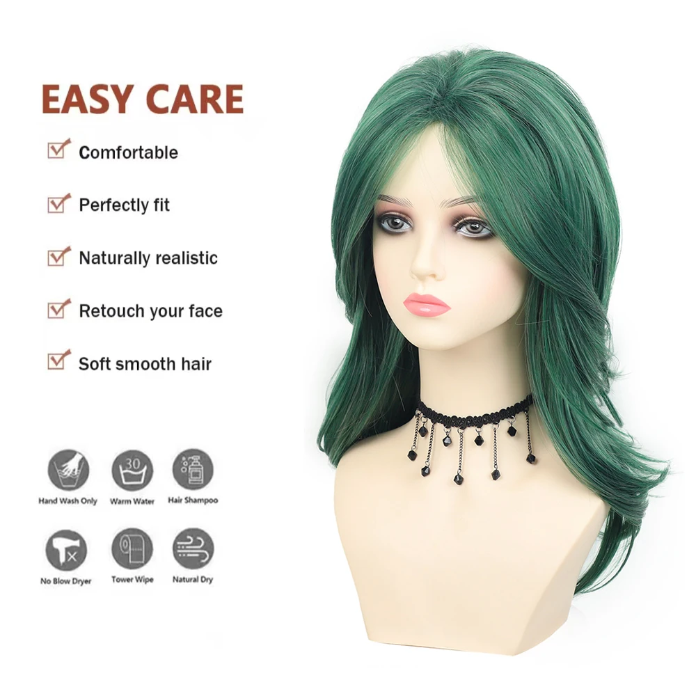 Peruca Sintética Cacheada de Alta Qualidade 19 polegadas Verde Escuro Adequada para Mulheres Uso Diário Festa Cosplay Natural e Fluffy Resistente ao Calor