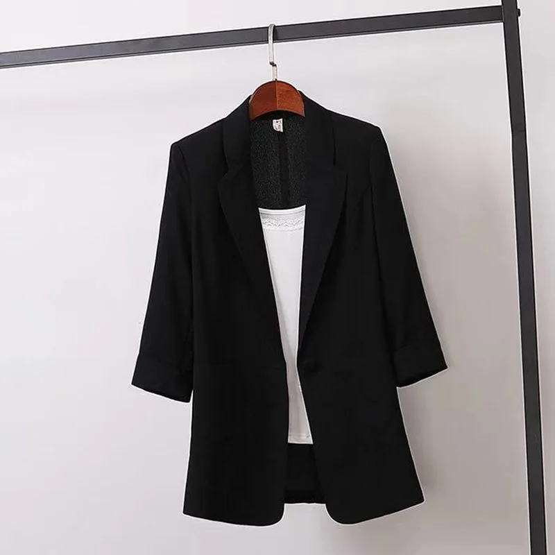 Fashion Women\'s Jacket Solid Color Yellow Black Cotton Fabric Loose Oversize Coat New Spring Summer Jackets 2023 OL Women\'s Suit