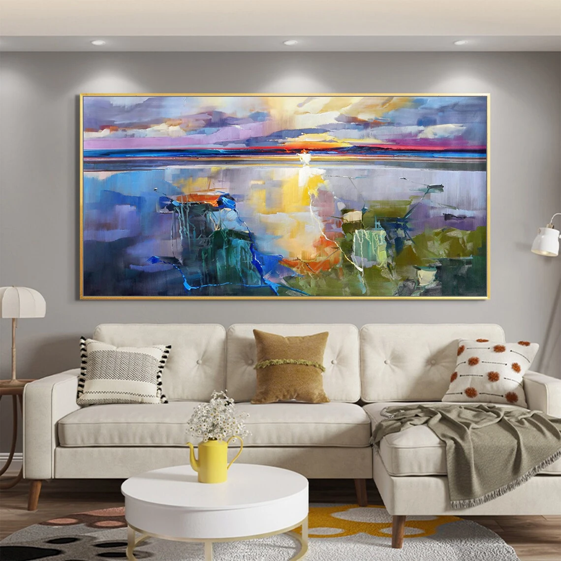 Mintura,Handpainted Colorful Seascape Oil Painting on Canvas Abstract Art Posters Wall Picture for Living Room Modern Home Decor