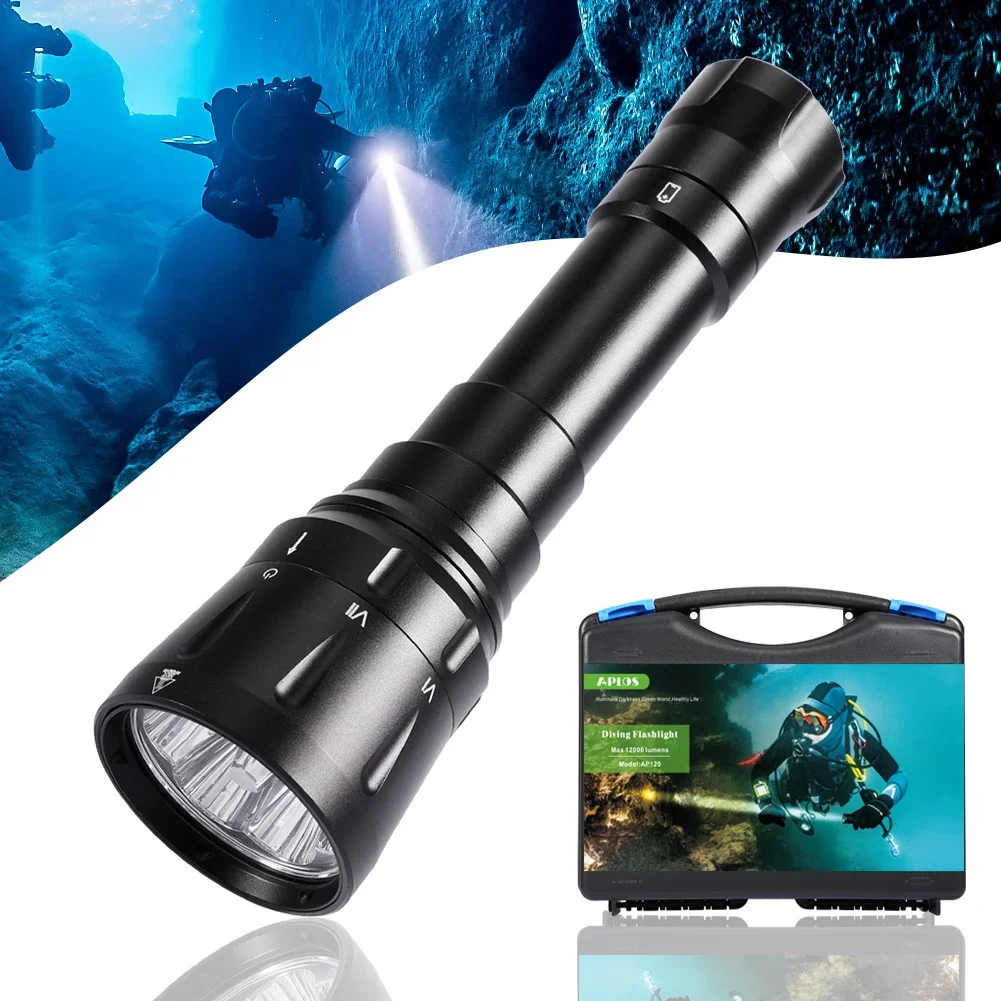 Newest Best 12000 Lumen  Super Bright  Rechargeable IP68 150m Underwater Waterproof Scuba Diving Flashlight Torch Light