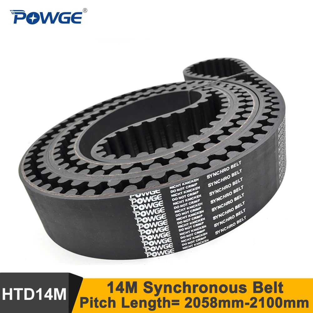 POWGE 2058 2072 2100 14M Synchronous Belt W=25-50mm HTD14M Closed-Loop Timing Belt Pulley 2072-14M 2100-14M Industrial Belt