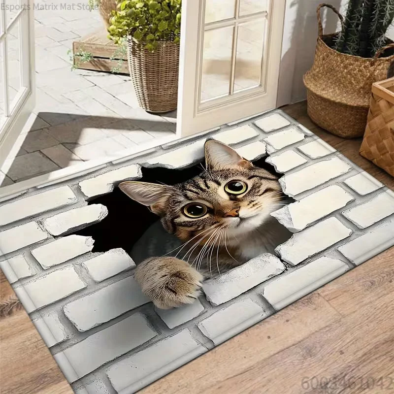 3D-Katzen-Fußmatte, rechteckige Bodenmatte, niedliche Katzenpfotenmatte, saugfähig, leicht zu reinigen, Teppich, geeignet für den Innenbereich, Eingangsbereich, Küchenteppich