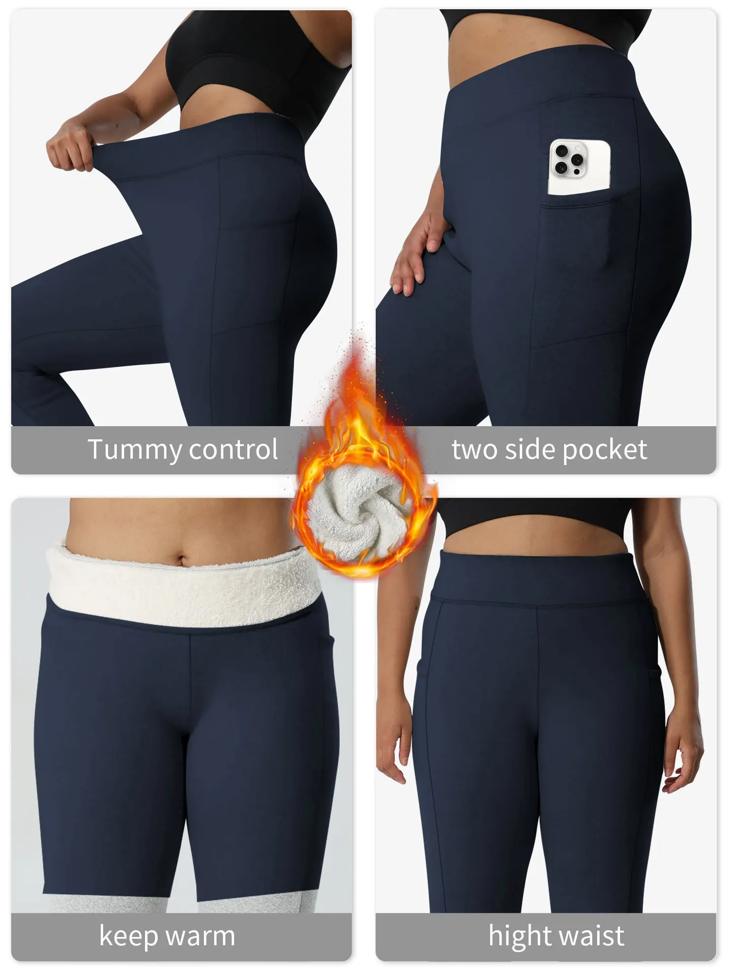Women's plus Size Fleece Lined Casual  Leggings High Waist Autumn Winter Warm Tight Fit Outerwear with Pockets