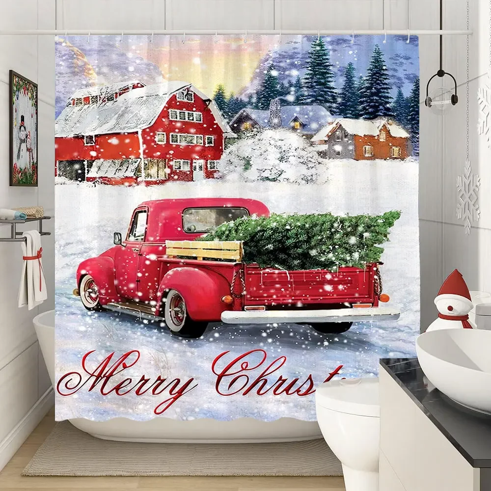 Christmas Reindeer Pattern Shower Curtain Merry Christmas Happy New Year Colorful Bathroom Decor Polyester Waterable Bath Curtai