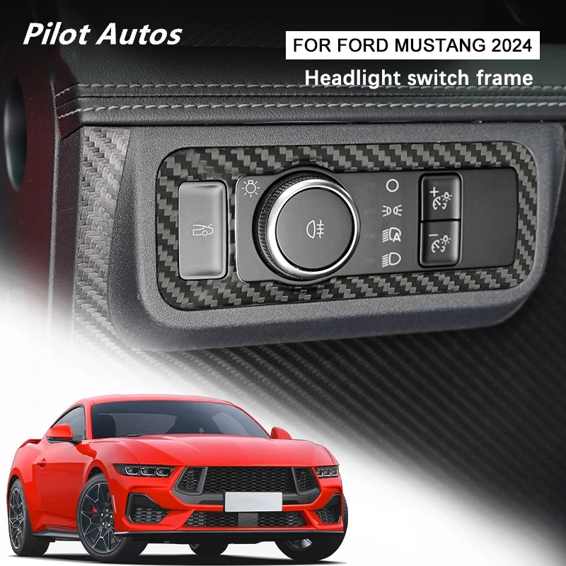 2024 2025 For Mustang Mach-E For Ford Escape Kuga Headlight Switch Frame Genuine Carbon Fiber 3D Decoration Sticker Interior