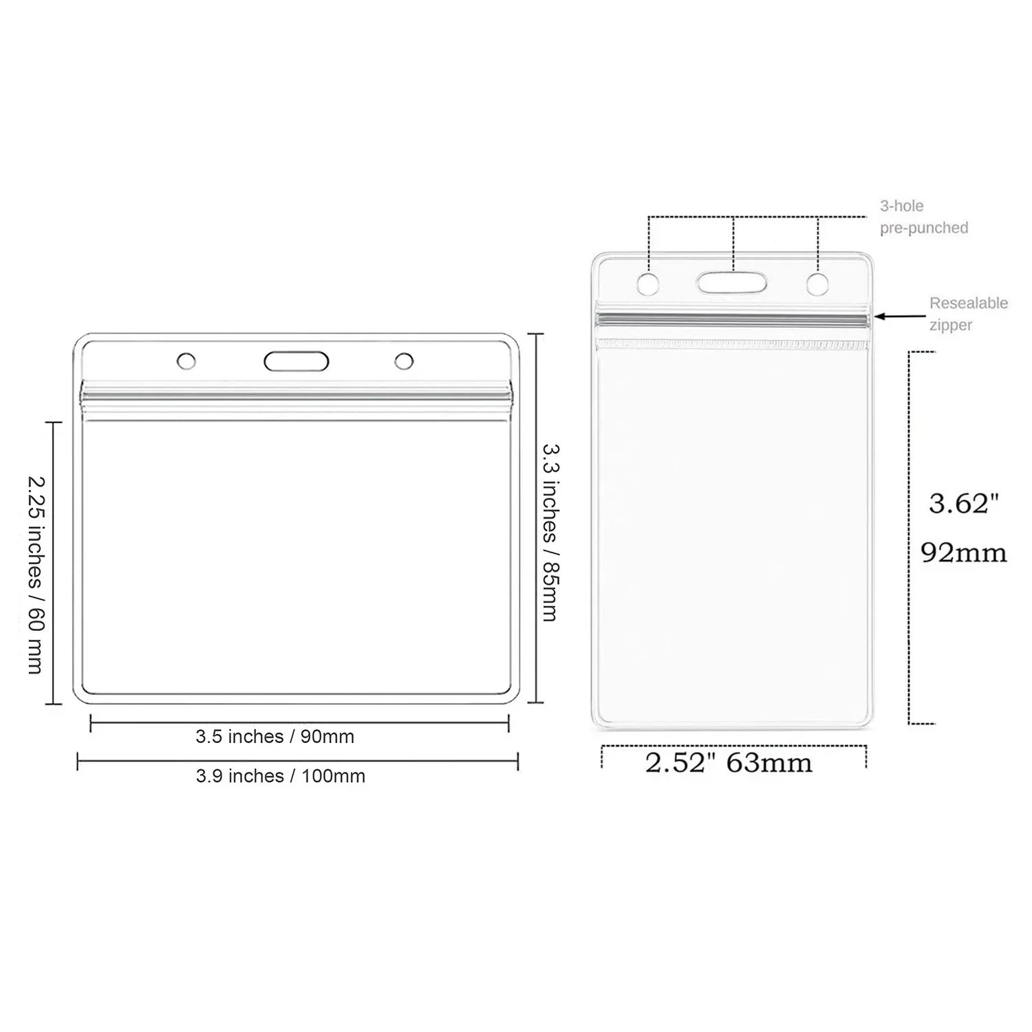 Cartão de plástico impermeável Sleeve, Transparente, PVC, Vertical, Peito, ID, Escritório e Material Escolar, 5Pcs