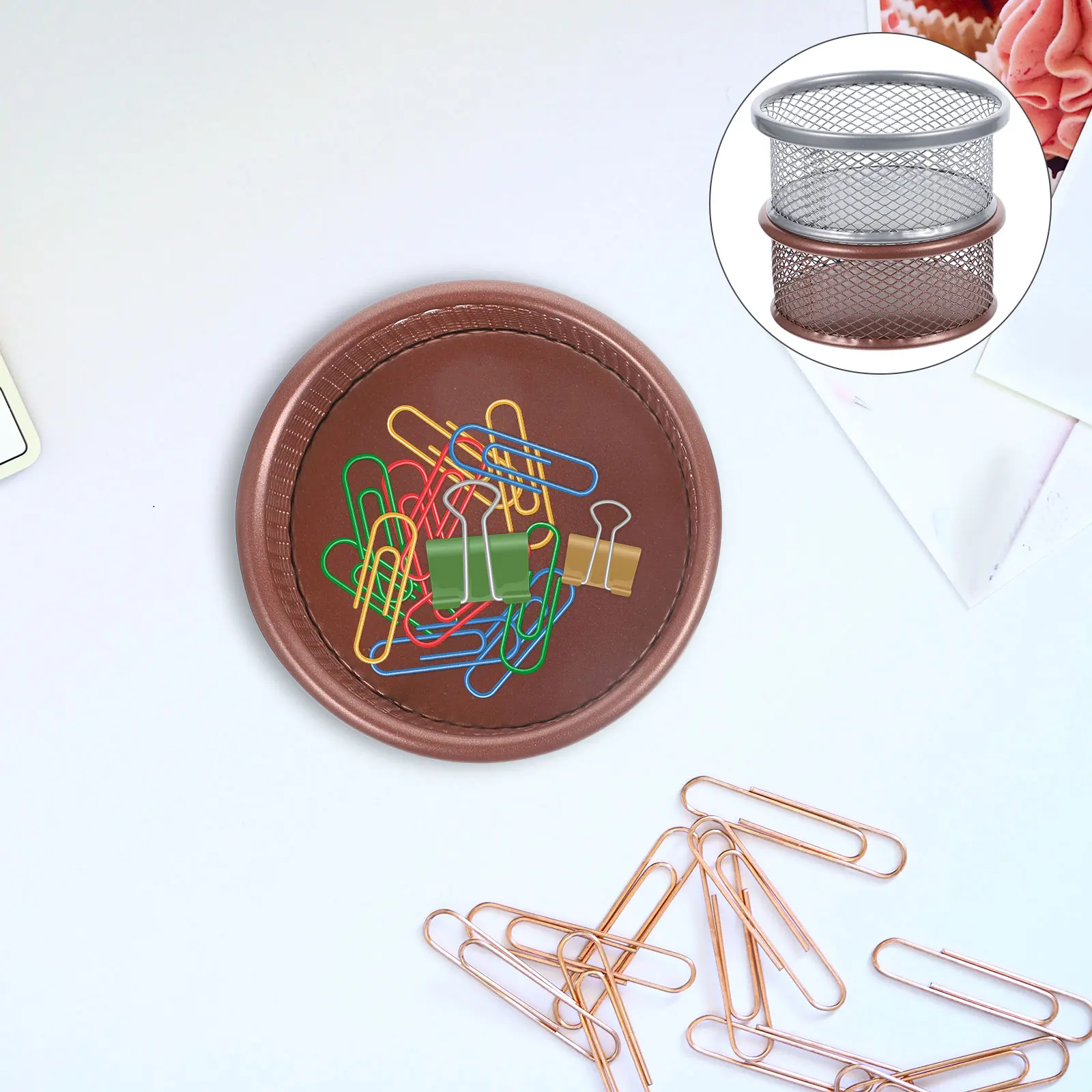 

2 Pcs Metal Pen Holder Storage Paper Clip Container Bucket Paperclip Holders Work
