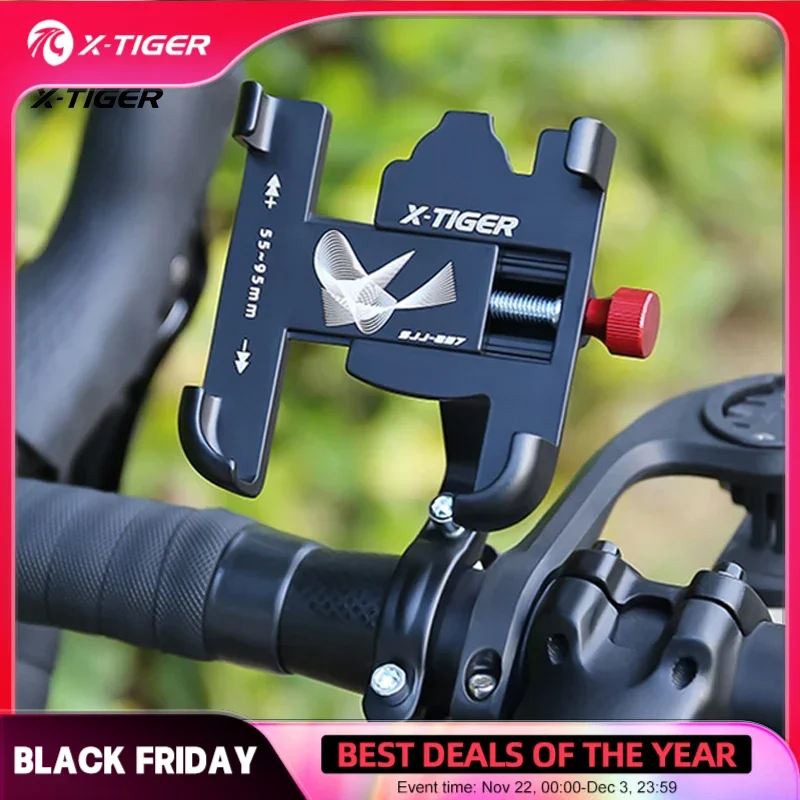 X-TIGER Bicycle Phone Mount Alloy Bicycle Phone Holder 360° Rotation Bike Motorcycle Handlebar Clip Stand For All Cell Phone